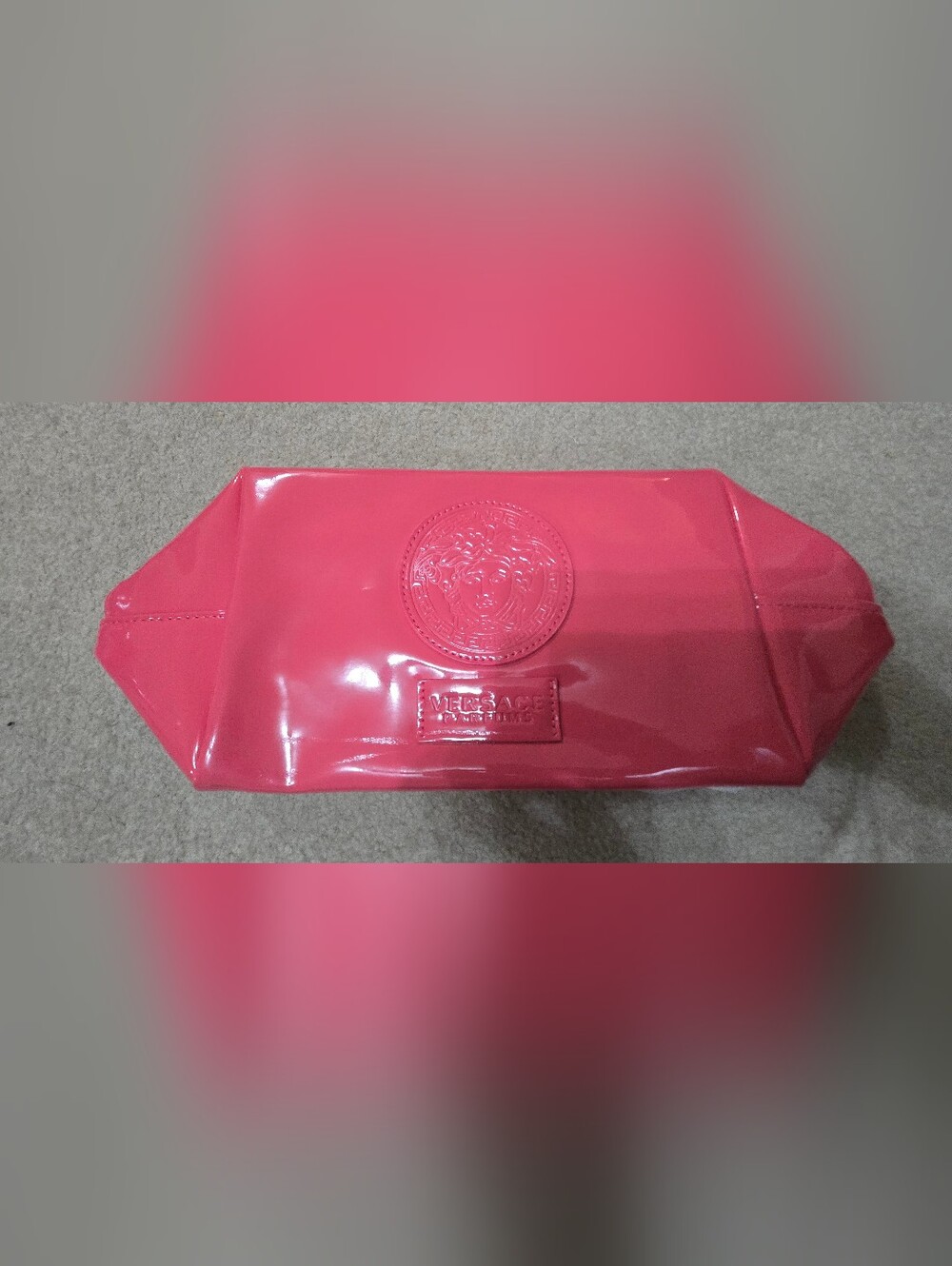 Versace Hot Pink Patent Cosmetic Case with Embossed Medusa